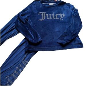 Juicy Couture Blue Velour Track Suit Jogger Pants Bling Logo Sz Small Sleepwear